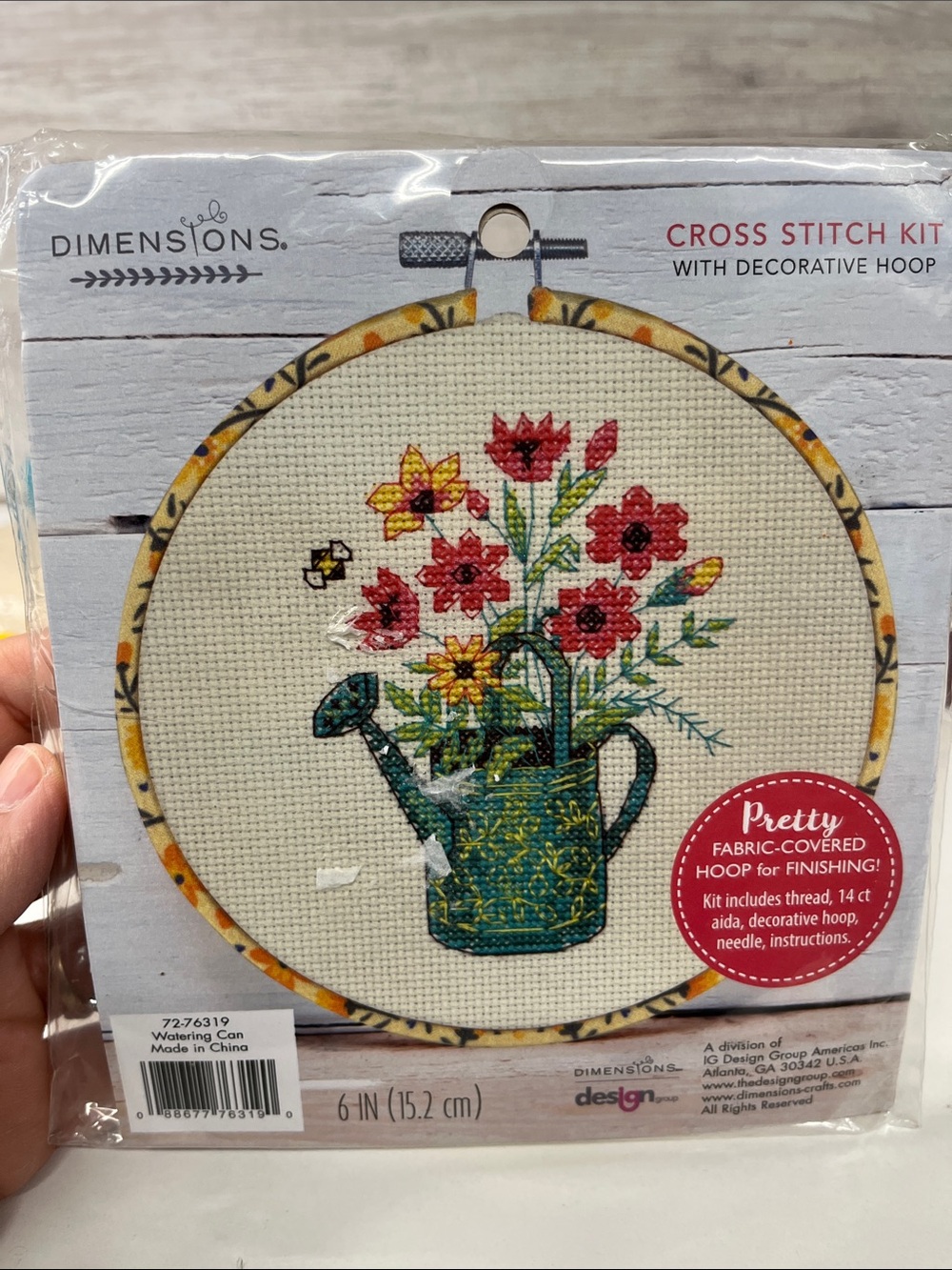 Dimensions Watering Can Floral Cross Stitch Kit - Green, Red & Yellow